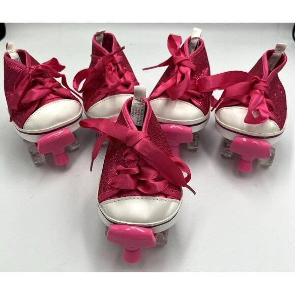 Build a Bear BAB Lot Pink Sparkle Glitter High Top Sneakers Shoes Roller Skates - Picture 1 of 15